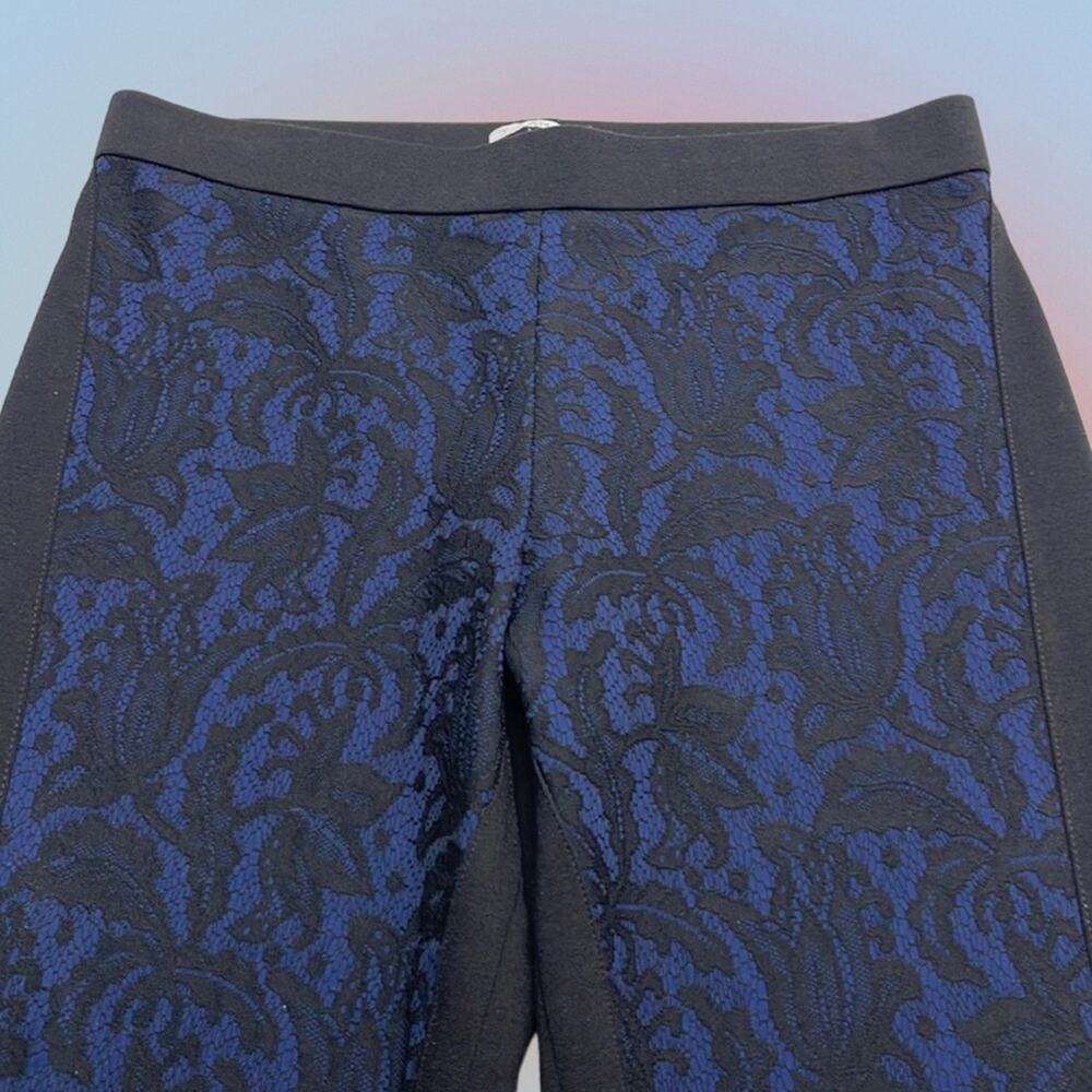 TAHARI Women’s 12 Blue Floral on Black Pull On Pant
